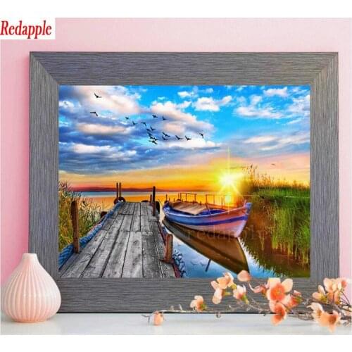 Diamond Painting sunset Wooden bridge diamond mosaic full square drill diamond embroidery cross stitch natural view home decor