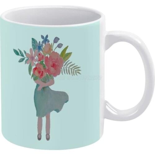 Flower Girl White Mug 11 Oz Funny Ceramic Coffee/Tea/Cocoa Mug Unique Gift Girls Flowers Flower Floral Watercolor Fresh Bouquet
