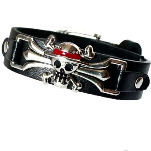 Bracelet Skull Mens Womens Jewelry Biker Motorcycle Motif Skeleton Black