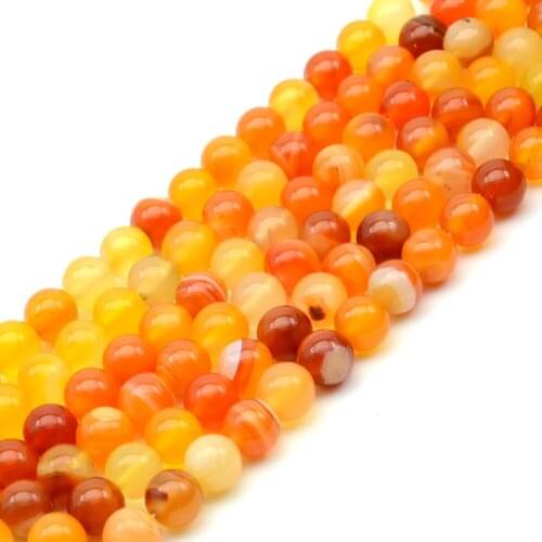 Natural Stone Beads Orange Stripe Agates Round Loose Beads For Jewelry Making Bracelet Necklace 4 6 8 10 12mm Wholesale Perles