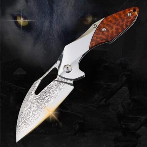 Damascus Folding Pocket Hunting Outdoor Camping Knife cutter wood handle Survival Rescue EDC Tool Knife