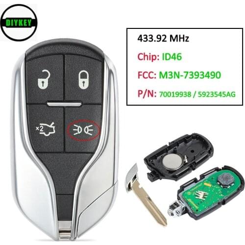 DIYKEY Remote Key Fob 4 Button ASK 433.92MHz ID46 for Maserati Ghibli Quattroporte Levant 70019938 / 5923545AG FCC: M3N7393490