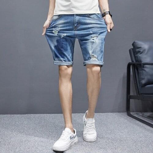 New Mens Stretch Short Jeans Fashion Casual High Quality Elastic Denim Shorts Male Brand Ripped Jeans