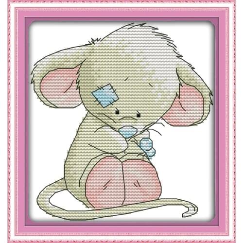 Everlasting Love A big-eared Mouse Chinese Cross Stitch Kits Ecological Cotton Stamped 11CT DIY Gift Wedding Decoration For Home