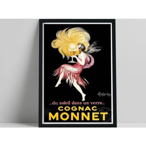 European Advertising Print Poster, Cognac Monnot Liqueur Vintage Canvas Painting, Nordic Women Drink Wall Stickers Home Decor