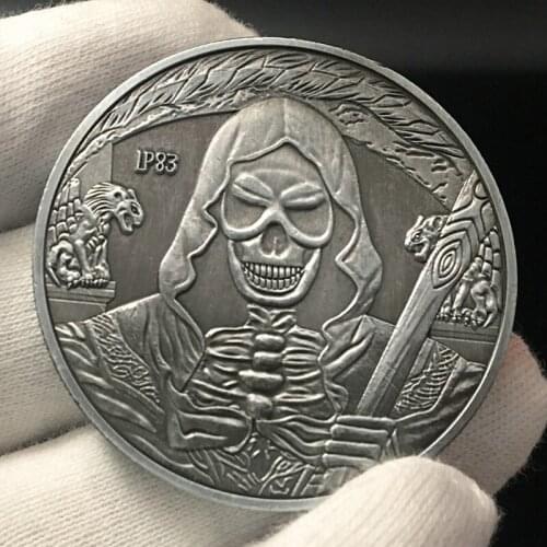 Halloween Antique Silver Coins Soul Reaper Skull Wizard Skeleton Hallowmas Horror Commemorative Souvenir Gifts Drop Shipping