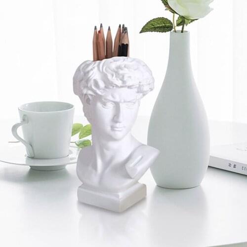 Creative Portrait Vase Nordic Styles David Human Head Statues Resin Makeup Brush Holder Vase Home Decoration