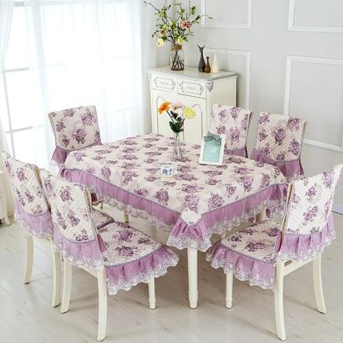 Rose Floral Print Lace Europe Cotton Home Kitchen Party Tablecloth Set Suit Table-cloth Rectangular Round Table Cloth Chair Cove