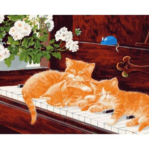 MaHuaf-i124 piano flowers cats animal DIY Coloring by Numbers Digital Oil Painting Hand-painted Painting for Children Room Decor