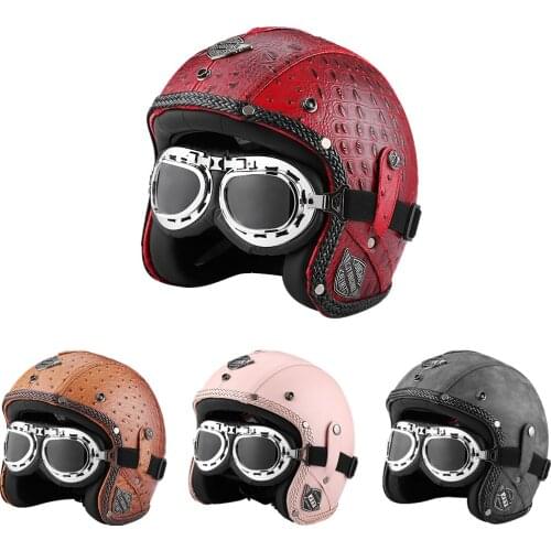 DOT Certification Casco Moto Capacete Retro Motorcycle Jet Helmet Cafe Racer Vintage PU leather Scooter Motorbike Half Helmets