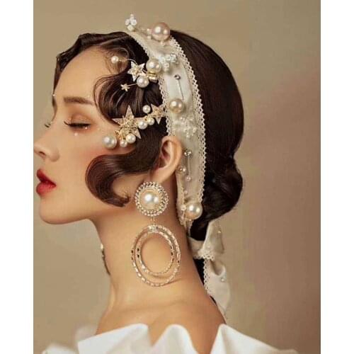 7pc set Fashion Korea Bridal headpiece Wedding Headband barrettes earrings suit Hair Accessories Handmade Star Hair Band