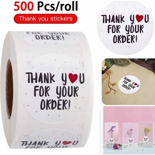 500pcs/roll round thank you for your order sticker Heart Thanks for Shopping Small Shop Handmade sticker white labels sticker