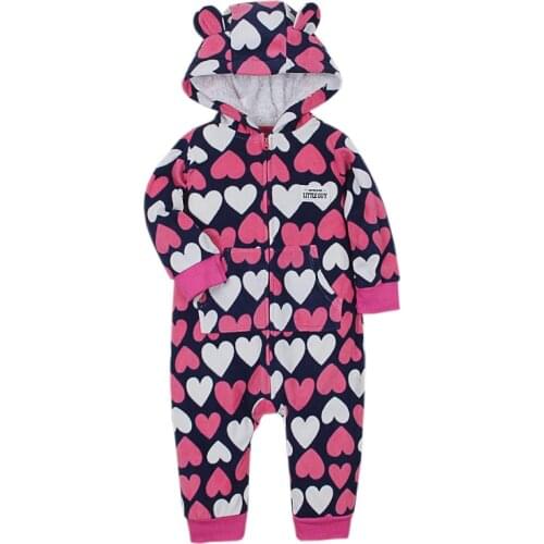 New Born Baby romper 2019 Spring Fall Warm Hooded Floral Cartoon Stripe Fleece Newborn Infant Baby Pajamas Sleepwear Playsuit
