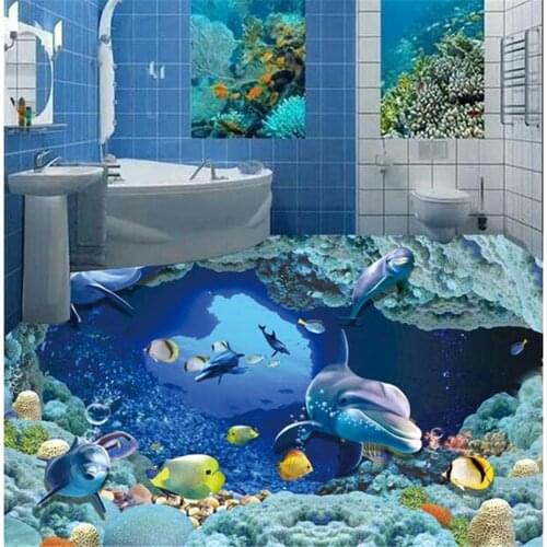 Wallpaper for walls 3 d for living room Underwater world 3D bathroom floor 3d floor painting wallpaper