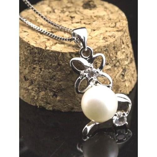 WQQCR 925 Inlaid Zircon Butterfly Pendant Neckalce Pearl Mountings Accessory Girl Freshwater Pearl Necklace Jewelry Gift