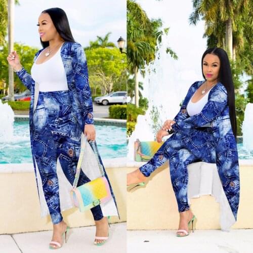 Sexy printed cardigan long-sleeved two-piece nightclub clothes Europe and America