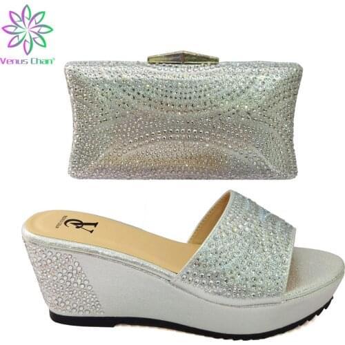 Matching Shoes and Bag Set In Heels Silver Color Italian Shoes with Matching Bags High Quality African Shoe and Bags for Party