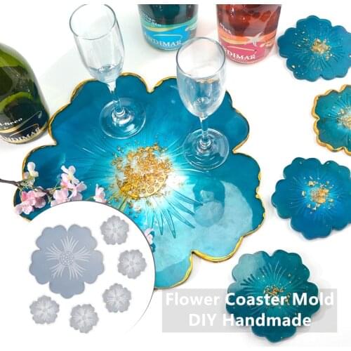 6pcs DIY Flower Coaster Mold Crystal Resin Coaster Petal Cup Holder Mold Silicone Tray Mold Set DIY Craft Tools Petal Molds New
