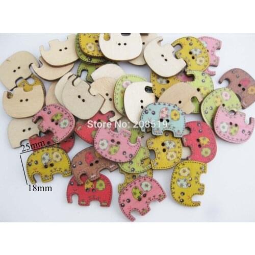 WBNSOL 18mm*25mm natural wood Elephant style sewing buttons mix 100pcs randomly kids clothes button