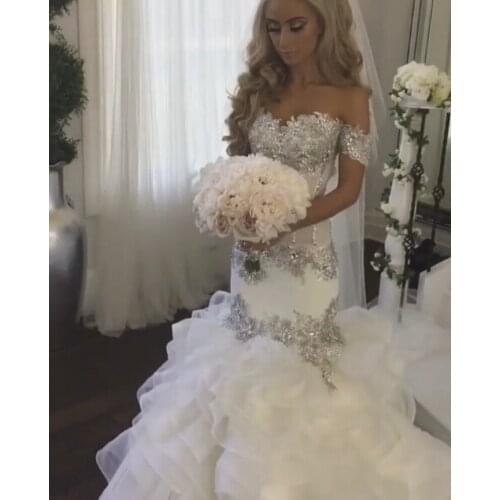 Luxurious Saudi Arabia Bridal Gowns Sweetheart Appliques Crystal Beading Tiered Mermaid Wedding Dresses Arabic robe de mariage