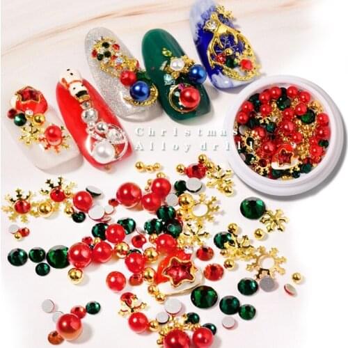 Christmas Nails Decorations 3D Metallic Nail Art Glitter Rhinestones Christmas Santa Reindeer Snowman DIY Nail Art Supplies