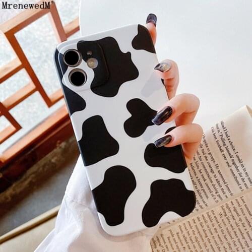 Cute Pattern Animal Milk Cow Silicone Case For iPhone 11 12 Pro Xr Xs Max 12 Mini SE2 7 8 Plus Soft Shockproof Protection Cover
