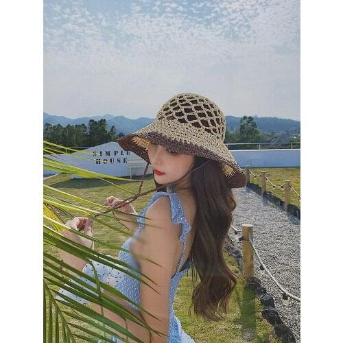 Hollow Sunscreen Sunscreen Lace Straw Hat Korean Wild Fisherman Hat Summer Female Thin Section Small Fresh Basin Hat
