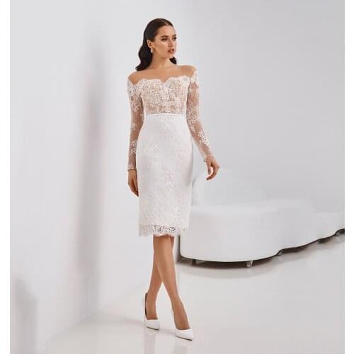 Wedding Dress Short Straight Skirt Tea Length With Sleeves Simple Party Bridal Gown Sweetheart Zipper Bohemian Vestido
