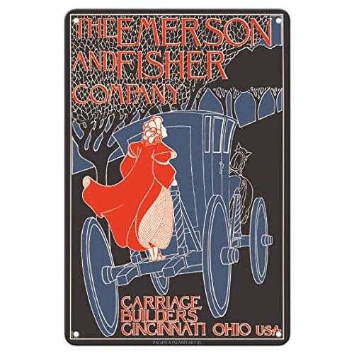 The Emerson and Fisher Company - Horse Drawn Carriage Builders - Advertising Poster by Frank Hazenplug c.1896- Metal Sign