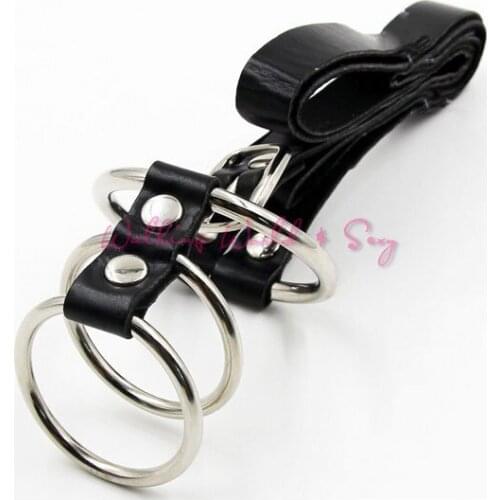 Triple Rings Male Chastity Device Metal Cock Ring With Strap-On Scrotum Restraint Belt Fetish Sex Products For Men Penis Ring