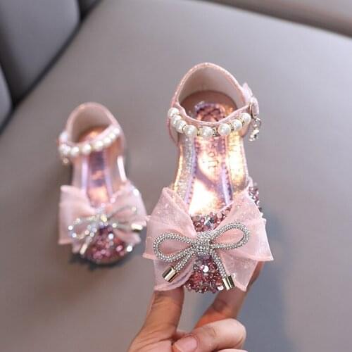 Girls Shoes Kids Flats Princess Shoes Pearl Sequins Childrens Sandal Fashion Dance Performance Single Shoes Party Sandal E953