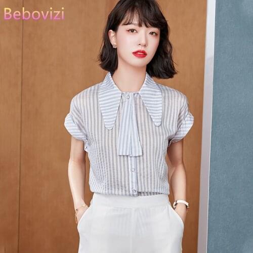 S-XXL 2021 New Korean Fashion Chiffon Summer Button Up Casual Puff Sleeve Shirts Tops for Women Office Lady Work OL Clothes