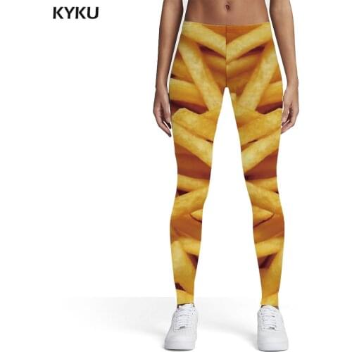 KYKU French Fries Leggings Women Food 3d Print Yellow Elastic Street Trousers Womens Leggings Pants Casual Jeggins Skinny