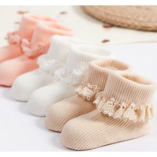 0-4 Years Infant New Born socks Lace Flower Baby Socks Solid Color Girls Princess Cotton children Anti Slip Soft Socks