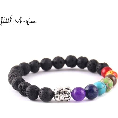 Little MingLou 7 Chakra Men Bracelet Lava Healing Balance Beads Reiki Buddha Prayer Natural Stone beaded Yoga Bracelet For Women