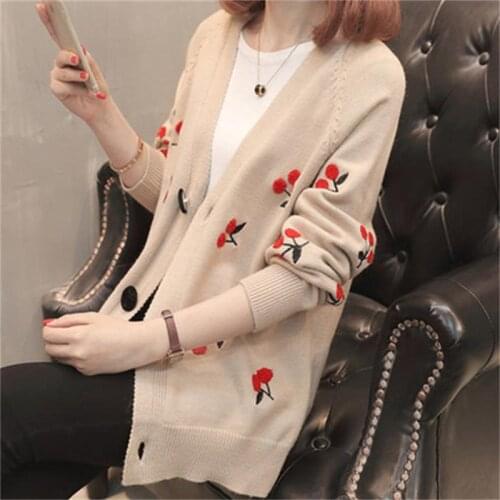 Sweater Female Autumn New embroidery womens Cardigan sweater long sleeve female loose sweater women coat