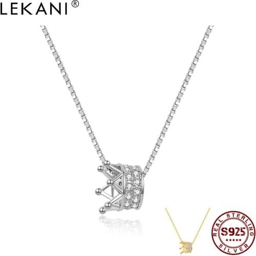 LEKANI Crown Necklaces For Women 925 Sterling Silver Shining Cubic Zircon Pendant Necklaces Female Fine Jewelry Anniversary Gift