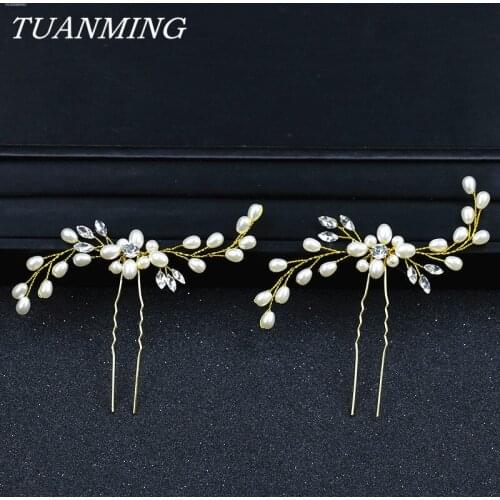 Gold Wedding Hairpins Pearl Bride Hair Jewelry Accessories Flower Bridal Hairpins Hair Ornament For Wedding Accessories Women