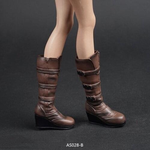 1/6 AS028 Brown Middle Long Combat boots Shoes for 12 inches Removable Feet Action Figure Body