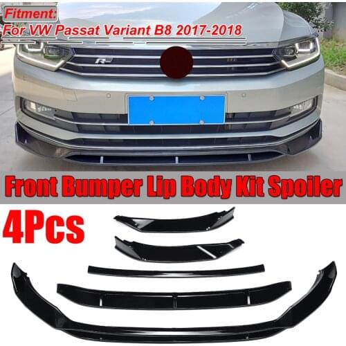 4Pcs Carbon Fiber Look / Black Car Front Bumper Splitter Lip Spoiler Diffuser Cover Protector For VW Passat Variant B8 2017-2018
