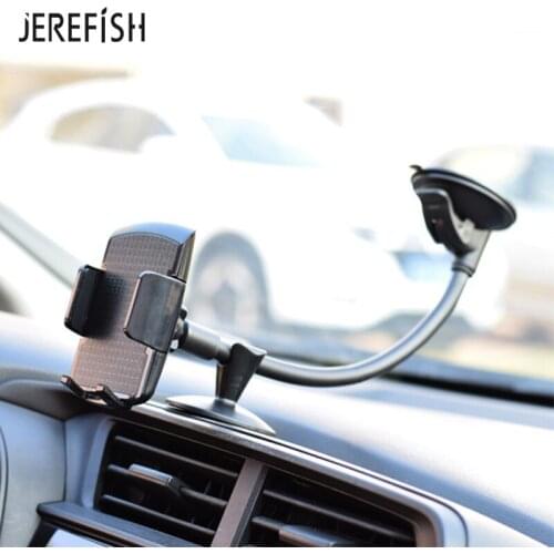 JEREFISH Windshield Car Mount Holder Dashboard Long Arm Phone Holder Cradle with Extra Dashboard Base for iPhone Car Holder