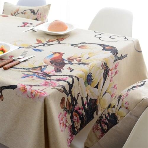 Digital Printed Pastoral Table Cloth For Table Cover Flower Bird Waterproof Polyester Fabric Tableclothes For Rectangular Tables