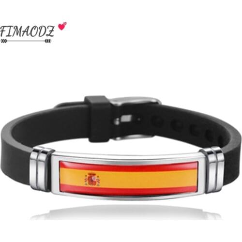FIMAODZ USA Spain Flag Bracelet for Men Women Israel Germany Flags Adjustable Silicone Wristband Bangle 2020 Souvenir Gift