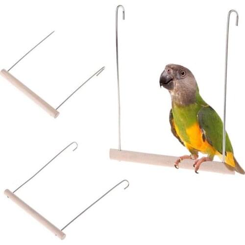 Natural Wooden Birds Perch Parrots Hanging Swing Cage Pendant Toys Stand Holder Drop Shipping