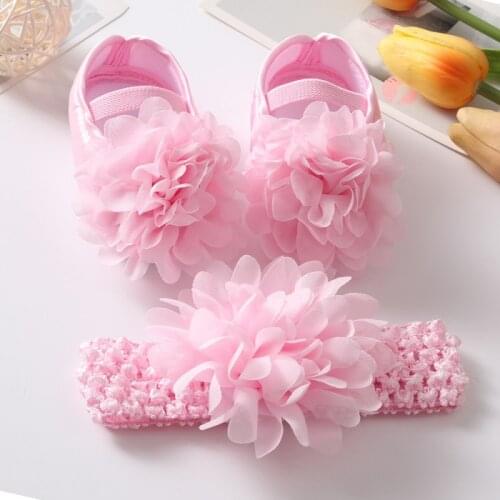 Baby Girls Cotton Shoes 2pcs Princess Flower Toddlers Prewalkers Shoes Infant Soft Bottom First Walker +Bow Headband 0-18M