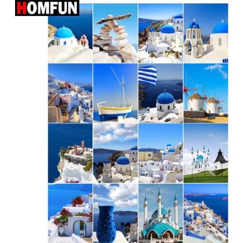 HOMFUN 5d Diamond Painting Full Square/Round "Sea house blue castle" Picture Of Rhinestone DIY Diamond Embroidery Home Decor