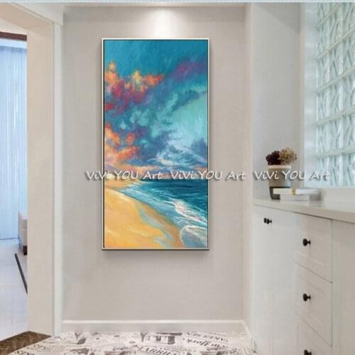 Canvas artwork Hand-painted Seaside Landscape Oil Painting on Canvas Hand-painted Beach Wave Oil Painting for bedroom Wall Decor