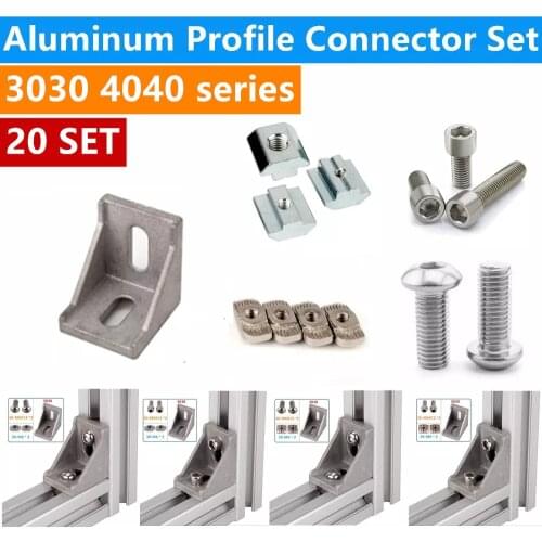 20 Set 3030 4040 Aluminum Profile Connector Set Mushroom Head Hexagon Screw / Cylindrical Hexagon Head Bolt T-nut / Slide nut
