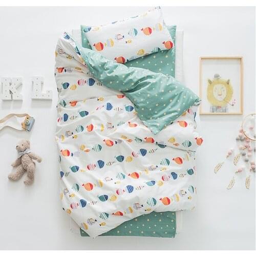 3Pcs Baby Bedding Set Cute Animal Cotton Crib Bed Linen Kit Cartoon Includes Pillowcase Bed Sheet Duvet Cover Without Filler