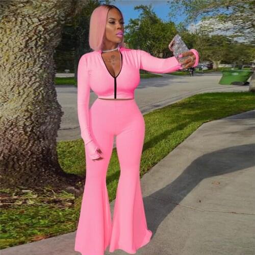 Loungewear Two Piece Set Women Sport Set Fall Long Sleeve Tops and Flared Pants Sets Bodycon Sexy Suit Wholesale Dropshipping